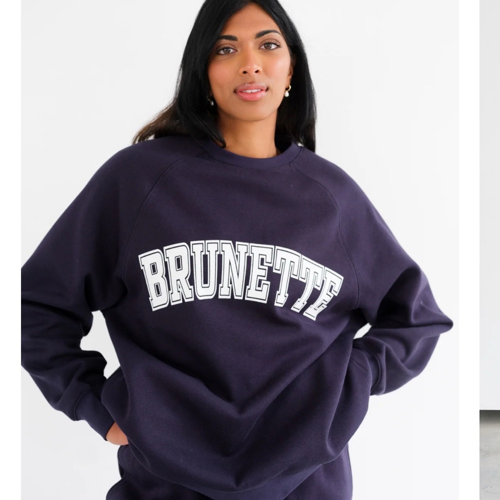 Brunette The Label Varsity Hair Colour Not Your Boyfriend's Crew Sweatshirt NWT